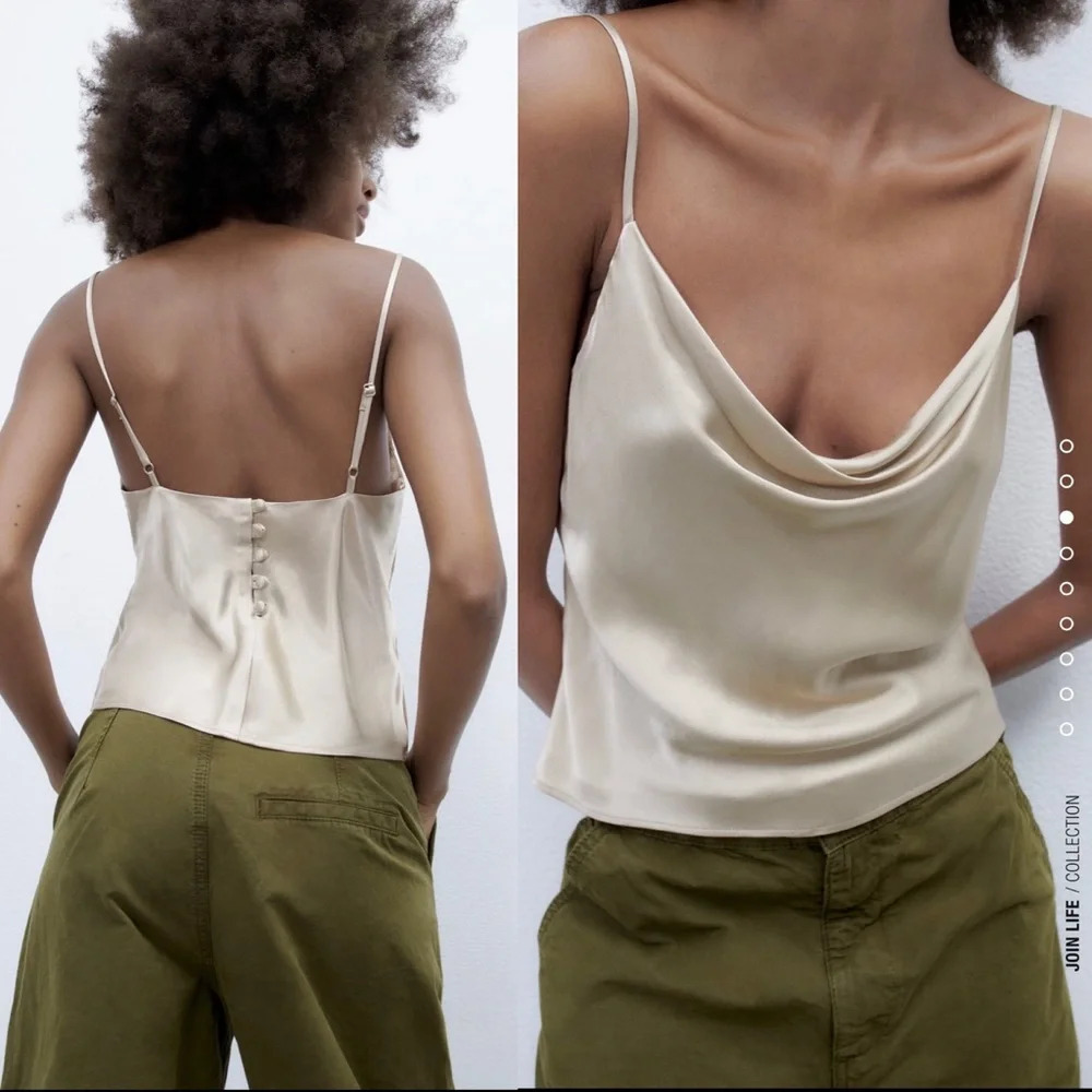 Zara Satin Effect Camisole - Size Small Taupe Grey